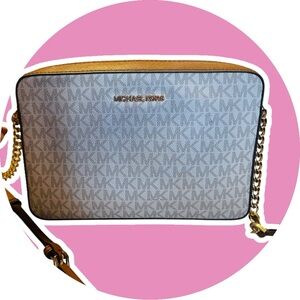 Michael Kors Gray MK Logo Crossbody with Gold Hardware